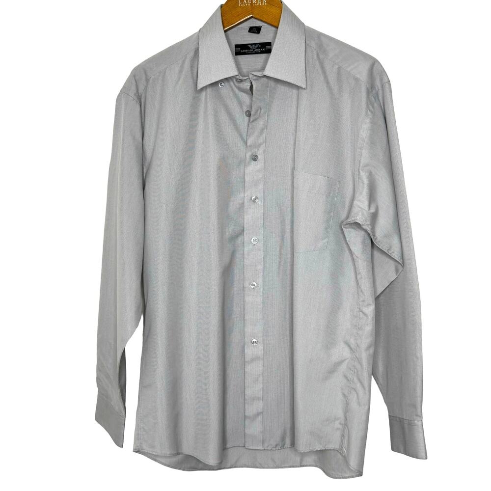 Giorgio Armani Button Front Dress Shirt Mens 17.5 Checkered Gray/White